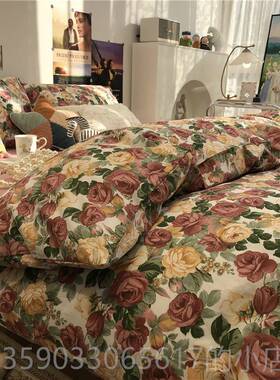 正品欧田式紫色油园件画风小碎花床上四套全棉纯棉文艺写意民宿1.