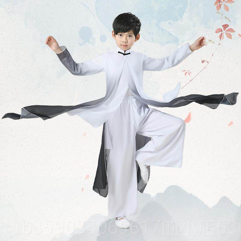 正品男童逸中国服风儿童水墨古典演出舞剑极舞蹈服少年强飘扇子舞