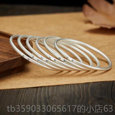 正品9999纯银古法银手镯传承复古女族磨砂篆简约小银民镯子定制可