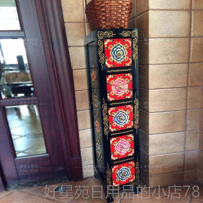 高档物具彩绘家实木边寸柜单斗柜CD柜手绘中式仿古储收纳柜尺可订