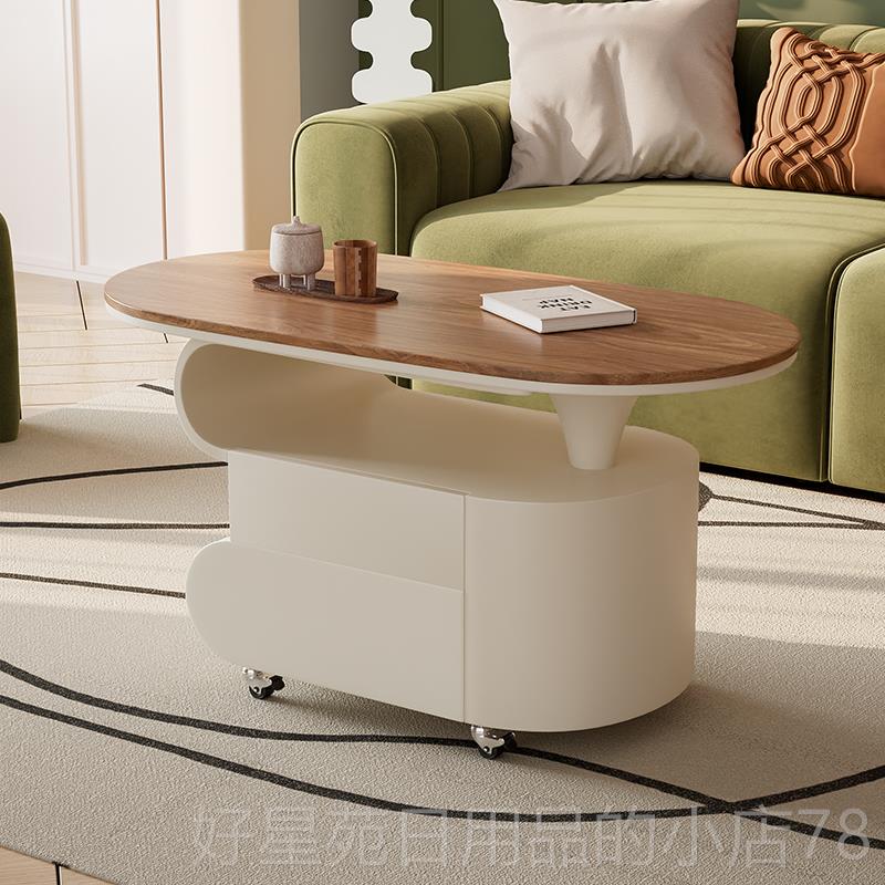 高档现代简厅约轻奢岩板茶几家客高感茶几可级移动推车用边几沙发