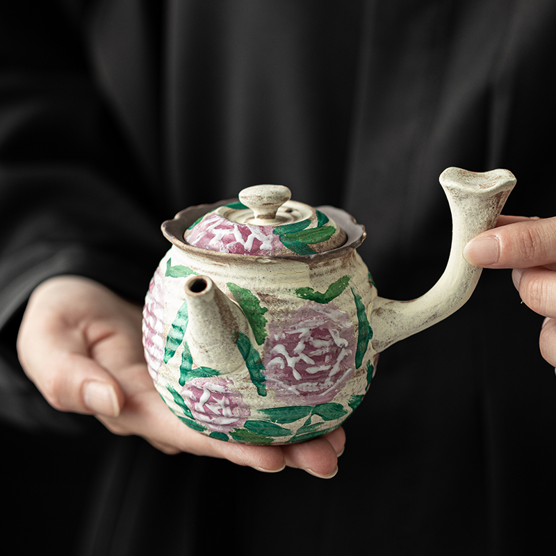 蕴华堂老岩泥手绘玫瑰茶壶家用防烫陶瓷侧把壶功夫茶具单个泡茶壶