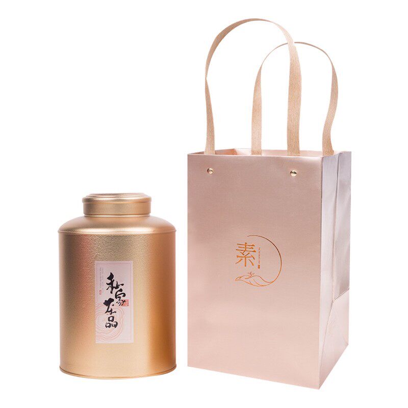 新款润物复古双层密封盖空白净面茶叶桶一斤二斤装茶叶铁罐配礼袋