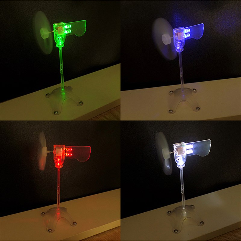 微型风力发电机带底座小型风能动力自发光LED风车 景观装饰警示灯