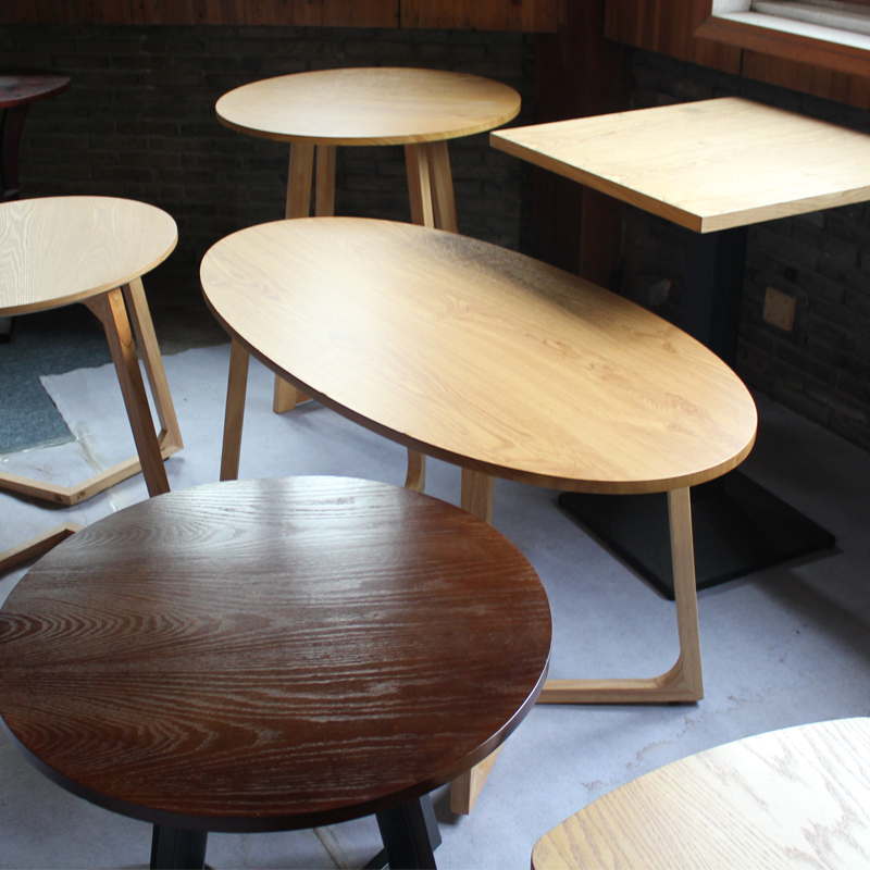 餐桌小户型简约圆长方形桌子实木腿奶茶店家商用洽谈接待桌椅组合