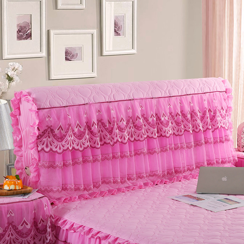 公主蕾丝软包床头罩韩式粉色全包床头套夹棉皮床保护罩家居防尘罩