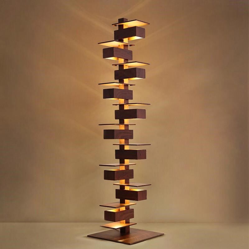 新款流水别墅落地灯 设计师简约客厅仿木纹 光影艺术摆件装饰灯