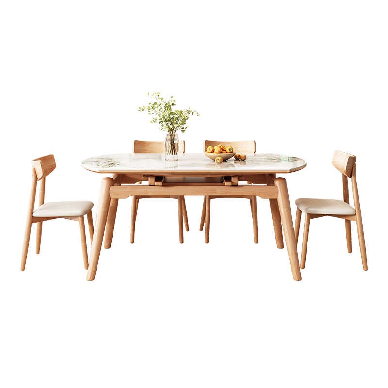 奶油风原木岩板餐桌椅现代简约家用小户型可伸缩方圆两用桌子