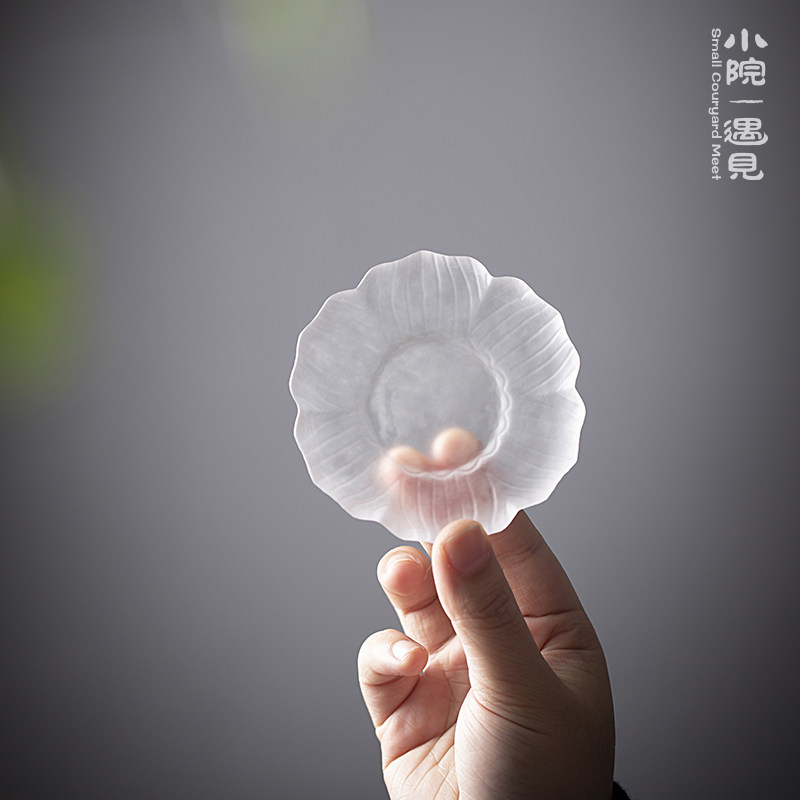 小院 琉璃磨砂杯垫功夫茶杯品茗杯杯托茶道配件耐热玻璃透明垫