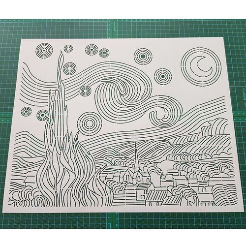088 星空星月夜 刺绣刺子绣镂空画图模板diy拓图描图工具茶垫茶席