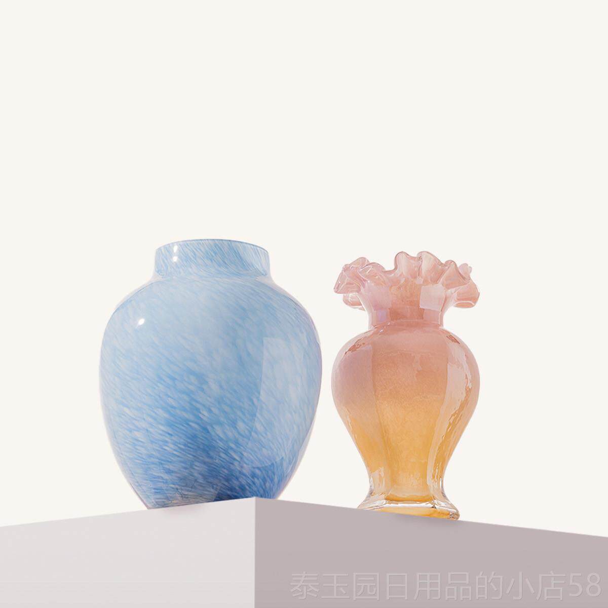 高档级Ban养ran半然花瓶摆件客厅插琉璃花轻奢高感水艺术法式装饰