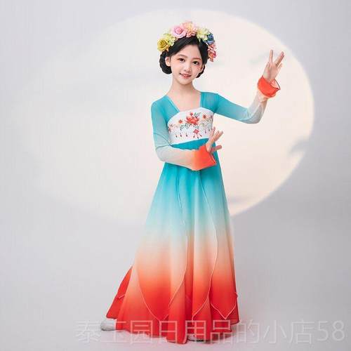 高档儿童古典舞服装、典雅表大摆裙、中国女子舞蹈古风长安30k李