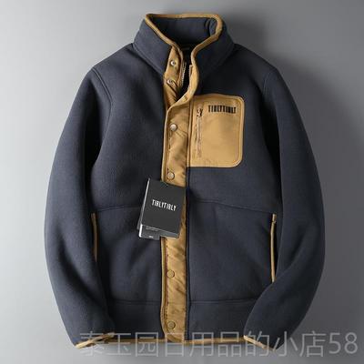 高档英国单60侣克重外加绒加厚双面摇粒绒秋冬情户立领休闲夹克0