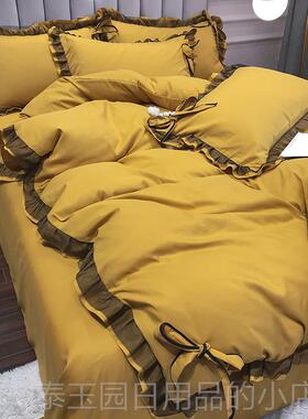 高档床韩式上用纯色少女心紫色荷叶边四件套床裙公主风18双.品人