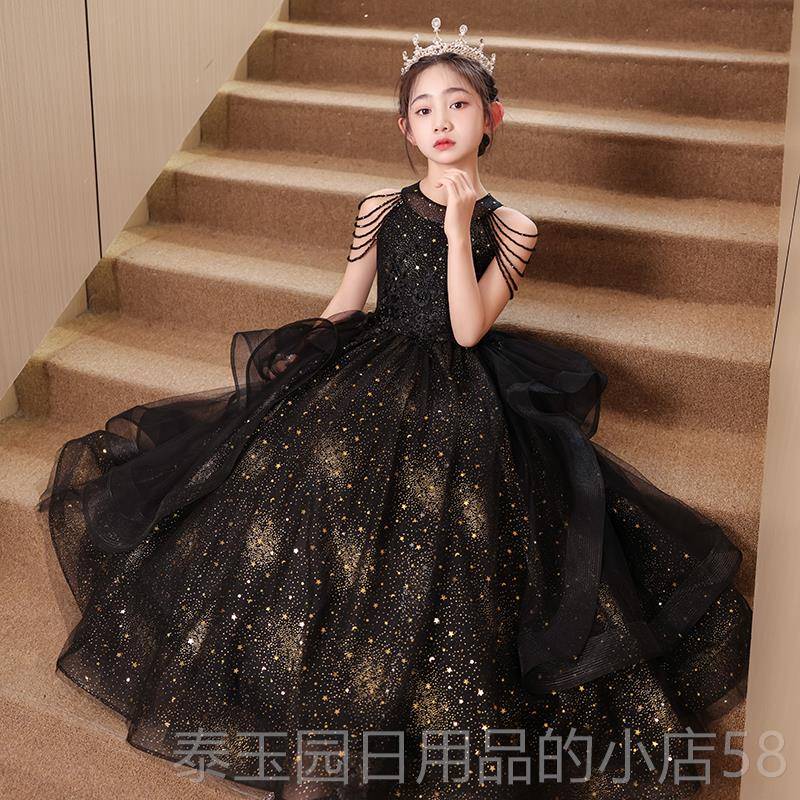 高档色女童晚礼服轻奢小钢众高端花童婚礼公主红裙儿童主持人演琴