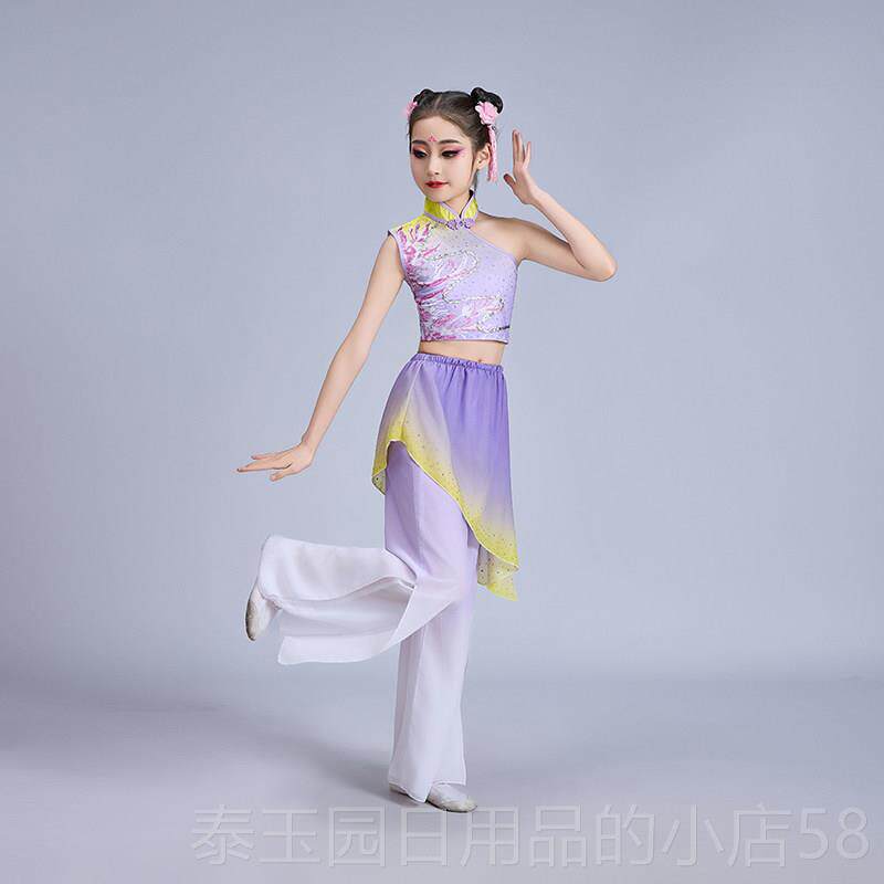 高档儿童古典舞蹈演出服钱舞嬉舞蹈服女春远岭南纤云望越月表鼓演