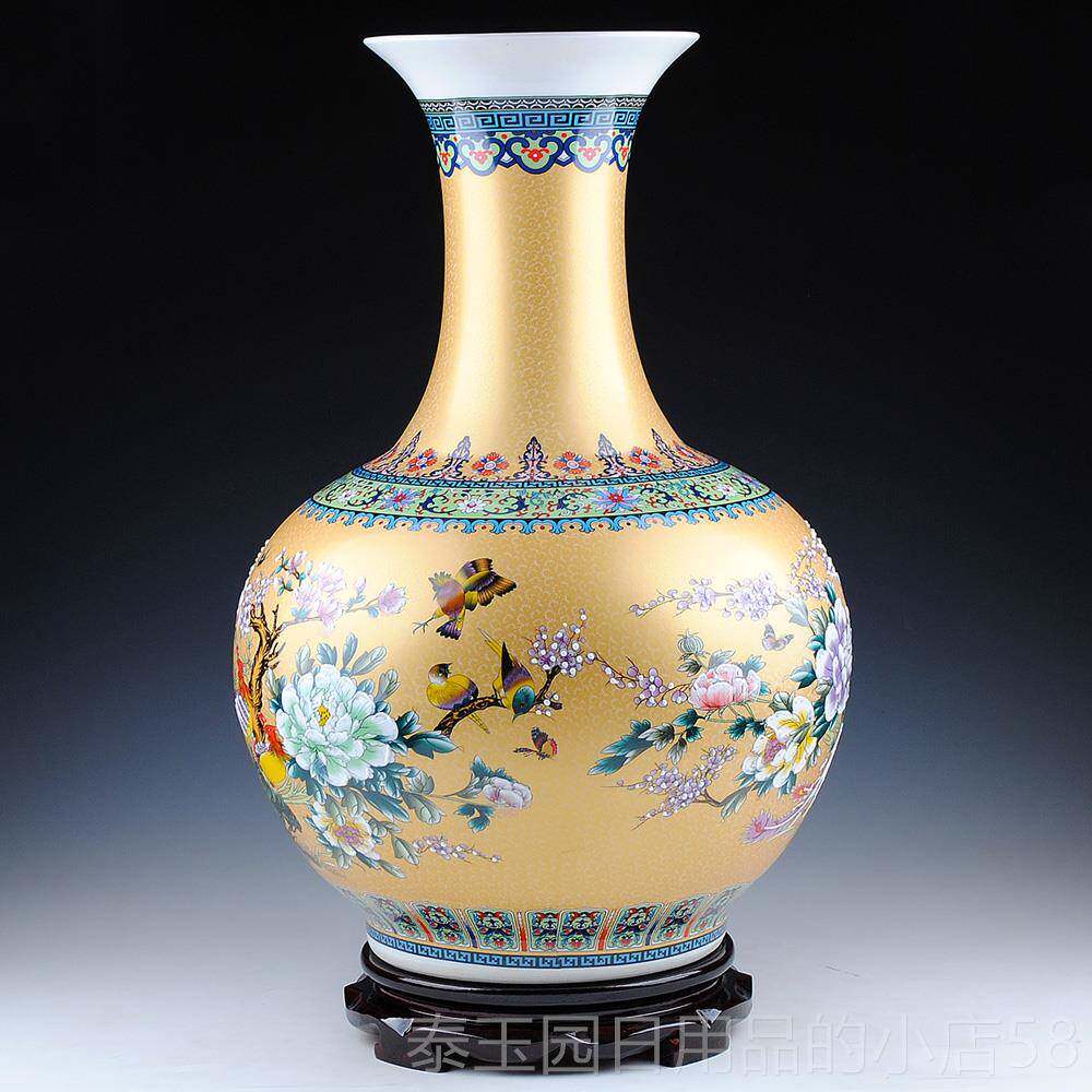 高档景德大镇陶瓷器落地瓶摆件大号式珐琅欧彩瓷现代花客厅家居装