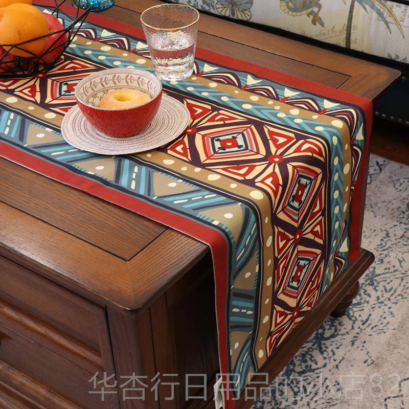 正品棉麻布艺美式复客厅长方形桌旗喜红色古桌餐垫布电视庆柜盖布