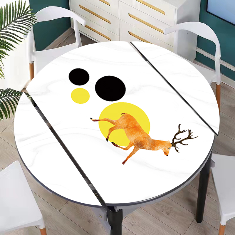 皮革桌布防水防烫圆形折叠桌桌垫椭圆形餐桌布加厚硅胶台布不透明