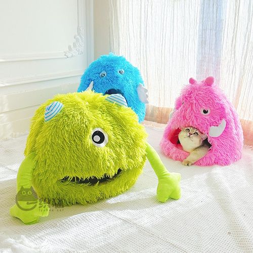 一织猫 怪兽长绒毛猫窝 猫咪超爱的窝 半封闭安全感满满垫子猫屋