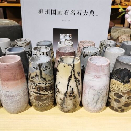 天然原石草花石头国画石奇石摆件摆设免漆打蜡不穿底天珠花瓶笔筒