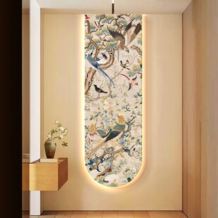 2024新款 饰画高端走廊过道尽头挂画发光灯画 中古风花鸟祥和玄关装