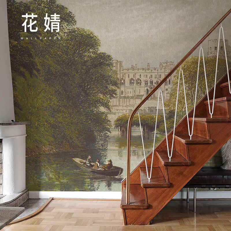 欧式风景油画墙布酒店卧室床头背景墙壁纸墙纸电视背景墙定制壁画