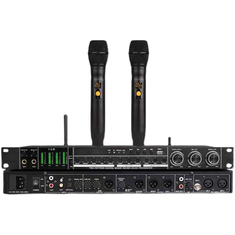 FX8专业一拖二充电手持话筒前级效果器一体机家用KTV防啸叫混响器