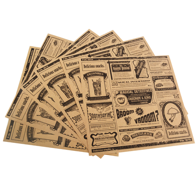 加厚淋膜纸油炸小吃垫纸烧烤托盘纸防油隔油纸蛋糕店英文包装垫纸