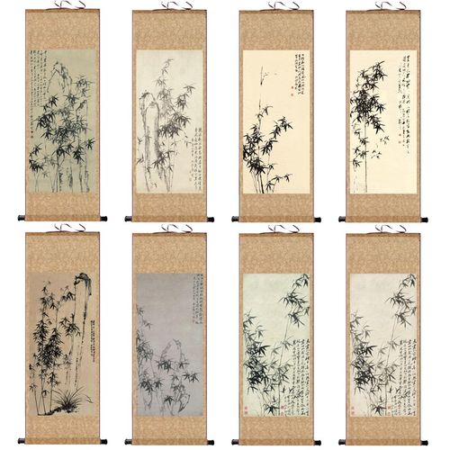 清代郑板桥竹石图竹报平安玄关名家水墨国画茶室书房中式卷轴挂画