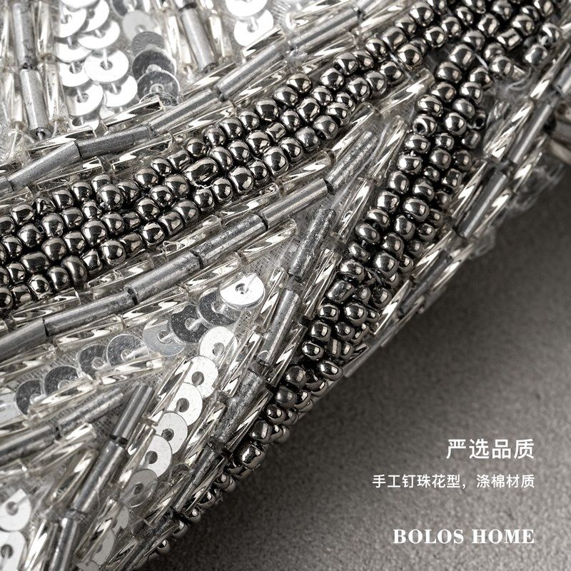 柏洛斯Pris法式奢华重工手工钉珠装饰高端美容院沙发长腰枕靠枕