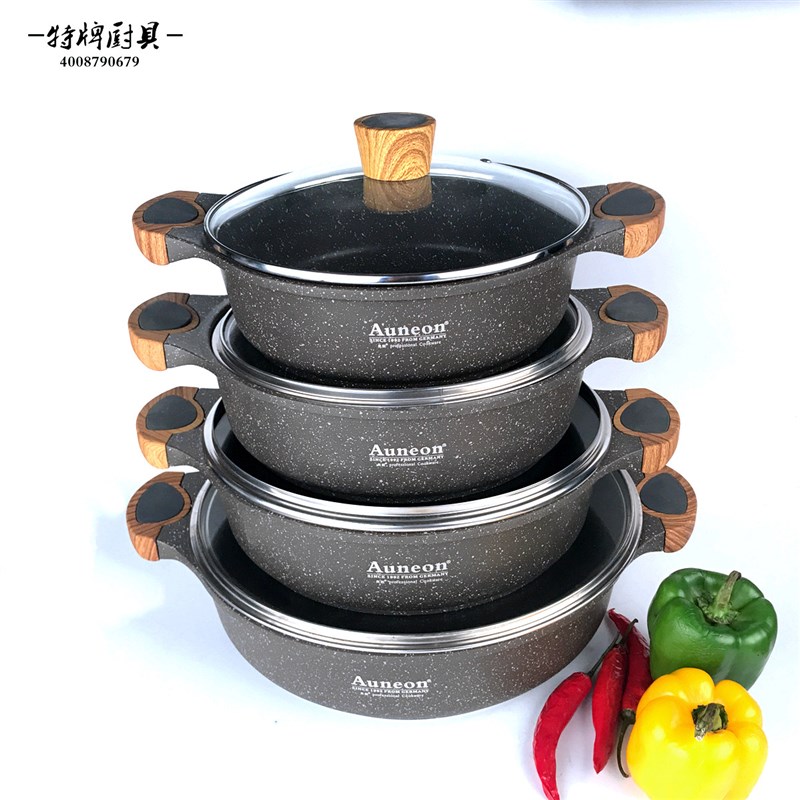 麦饭石浅汤锅焖锅木纹煎锅炖锅耳酸汤鱼不粘盅盅火锅电磁炉通用