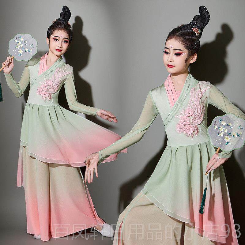 高档儿童雨尘古典表舞演服装装典雅少古风汉唐儿女童伞舞表演服套