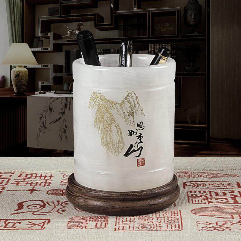高档教节实用礼物师刻字定制送老玉石笔筒小众高感级桌面师摆件谢