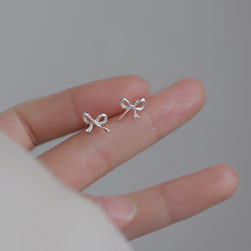 小麋人999纯银小蝴蝶结耳钉女耳环耳饰韩国小众设计ins风2025新款
