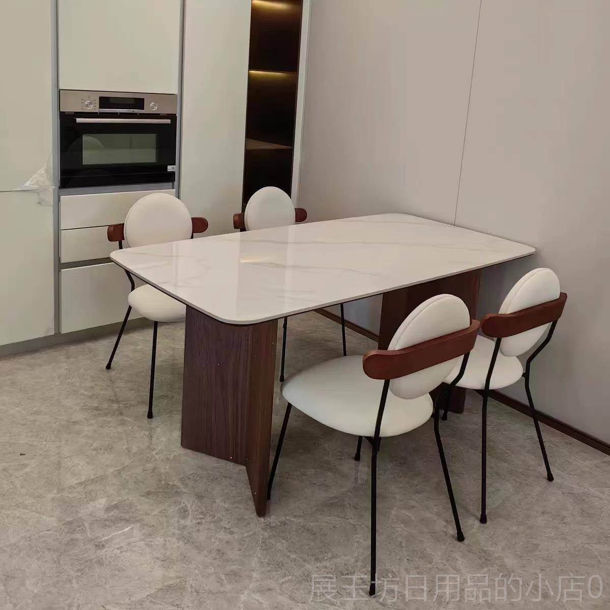 高档覆风黑胡桃色木餐桌椅组合家实用长方形古小型岩板饭桌户2024