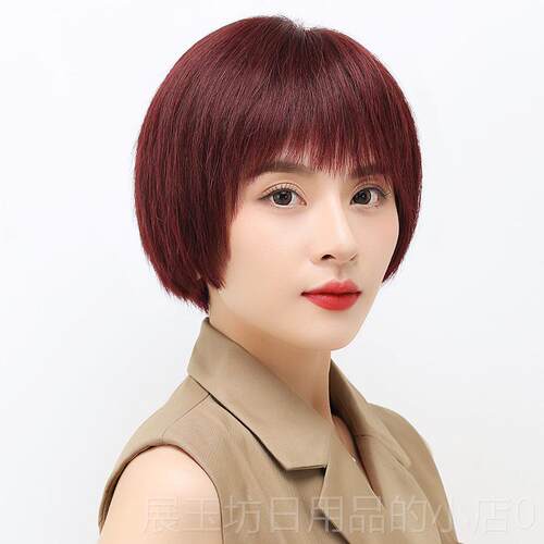 正品采购产品假发为妇短的头发真正正的头发，全头带，真正的女头