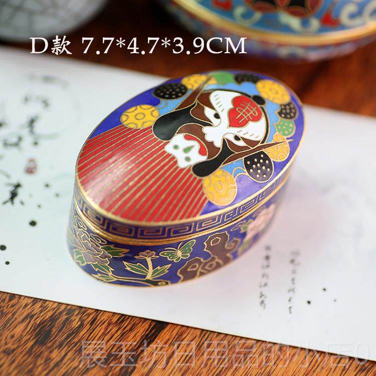 高档闺房小物 正盒宗8泰年代库存老货铜胎掐丝珐琅北京景0蓝首饰