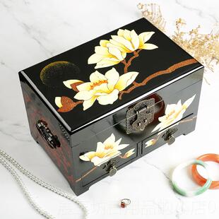 高档实感木礼盒大容饰物量中古风高级首收纳盒高级订婚装三金的盒