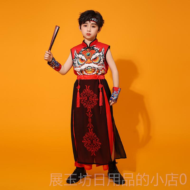 高档六一女中童街舞国风走秀潮服东服方醒狮戏曲元素国男童表演新