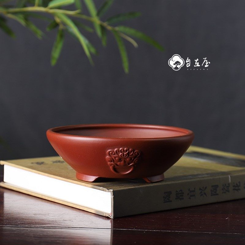 兽面敞口浅盆自在屋小花盆 朱泥大红袍 桌面盆景盆,鲜花速递/花卉仿真/绿植园艺,花盆,淘宝优惠券,粉丝福利购,淘宝优惠卷