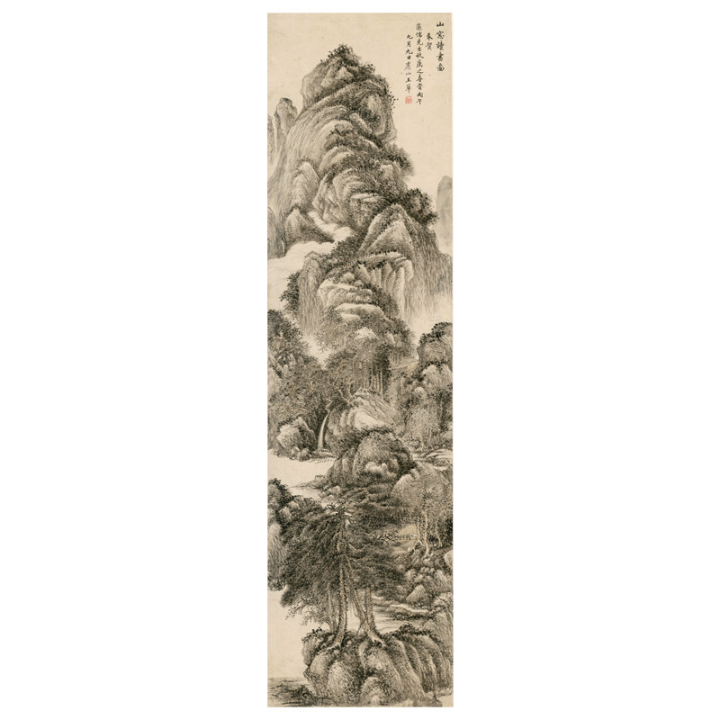 王翚山窗读书图高清微喷四王山水画临摹绢布画稿传统山水画底稿
