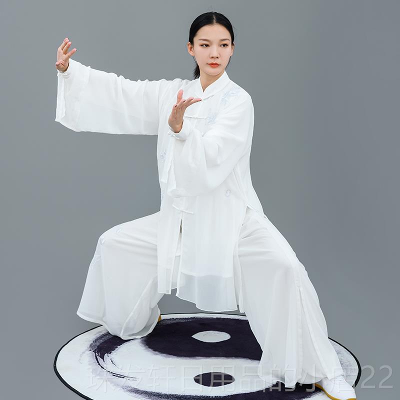 高档马蕾极新款太太服武术练功男表演服刺绣梅花春夏极季女中长款