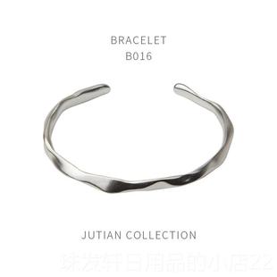高档礼JUTIAN手镯银女纯银ins潮年轻规款简约不则设计哑光百搭手