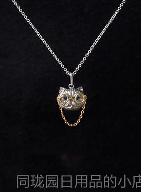 正品由子野丨动物系列蓝宝猫咪项炼丨女纯银石锁炼骨小众高级原创