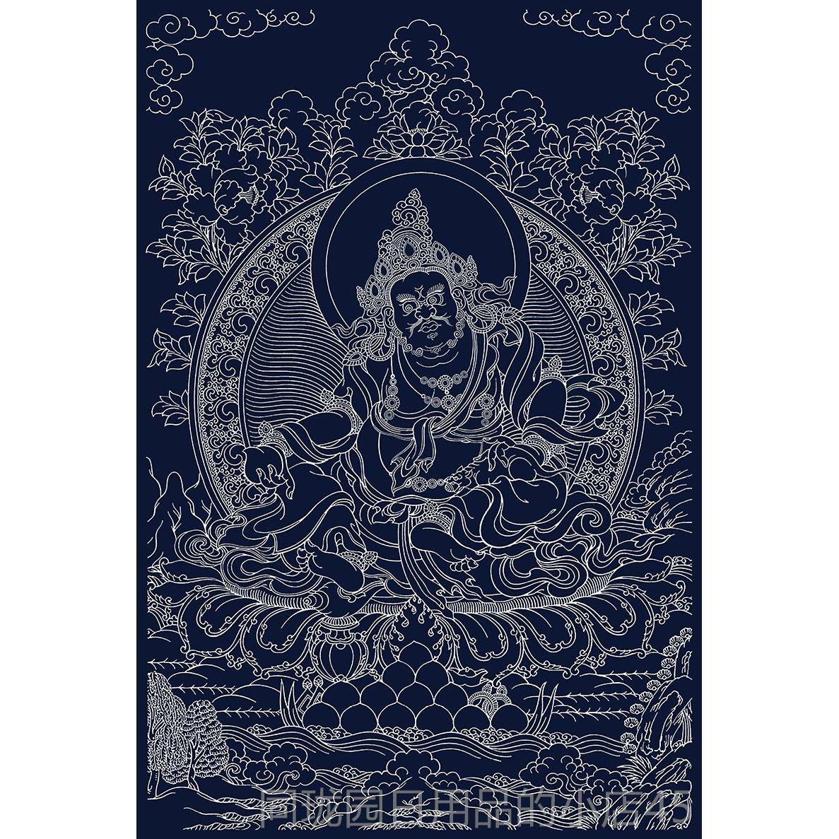 正品热贡西藏手绘DI黄财神佛Y绘像唐卡手 涂 di色y描金线稿黑金油