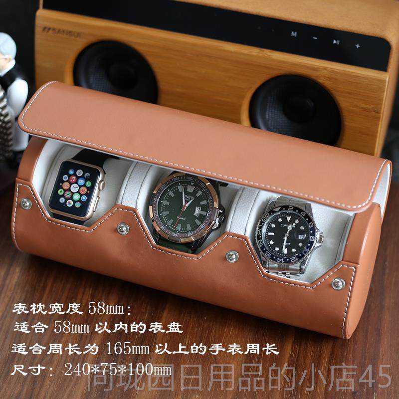 正品戒手男士袖扣加两表位形收纳盒指盒旅行便携表盒皮圆质表盒首