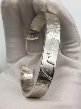 正品摩古根币创手工覆银手镯男意个性美欧飞鹰女神硬币s925纯银手