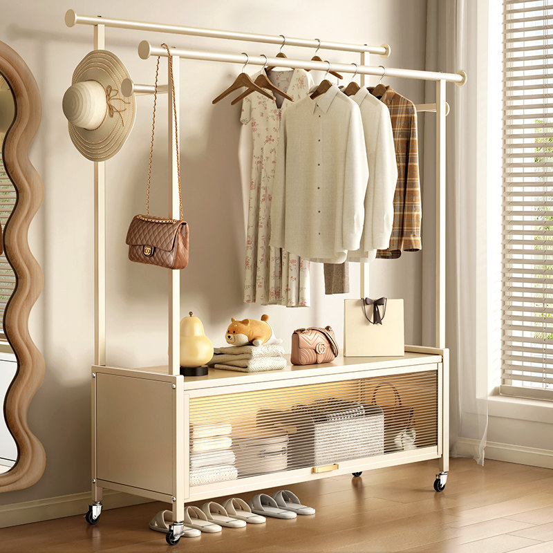 挂衣架落地卧室衣帽架双杆带柜结实耐用可移动房间内主卧晾置衣柜