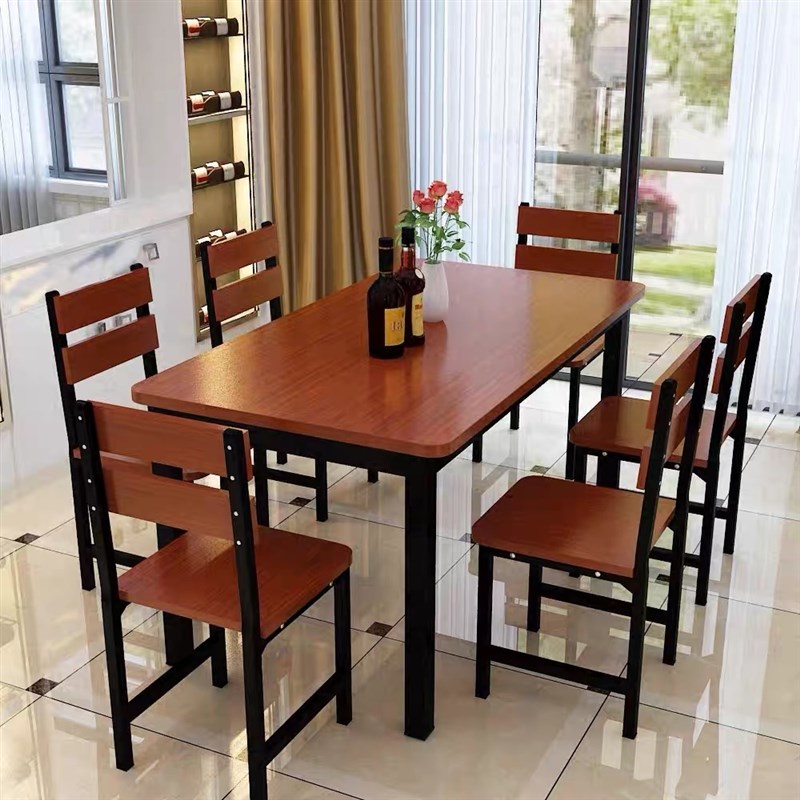 家用吃饭桌子快餐桌椅人小户型长方形饭店一桌四椅简约现代